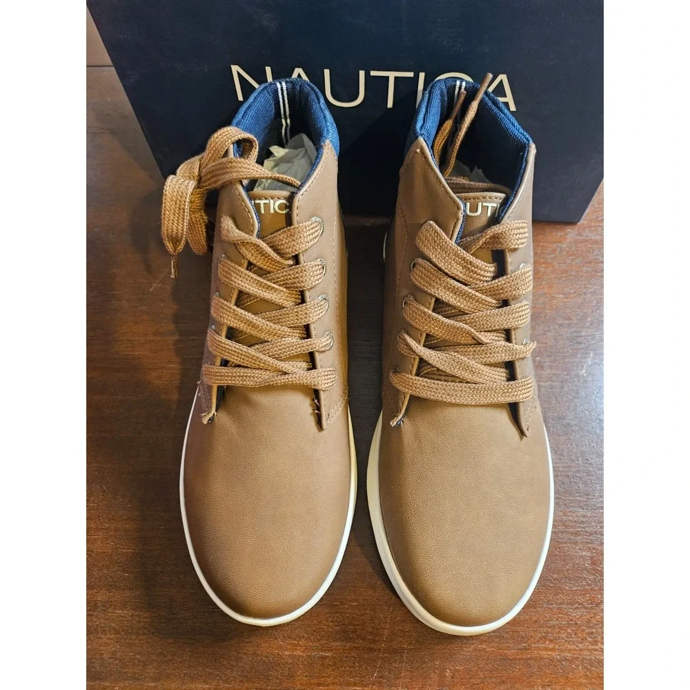 Nautica PALAR Boys Brown Tan Navy Comfort Dress/Casual Boot Sneaker Shoes Size 4